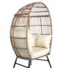 Outdoor Garden Wicker Egg Chair And Footstool Patio Chaise, With Cushions, Outdoor Indoor Basket Chair - White / Natural - Image 8