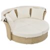 Outdoor Patio Daybed Wicker Rattan Double Daybed Round Sofa Furniture Set With Retractable Canopy, 4 Pillows For Lawn Garden Backyard Porch Pool - Beige - Image 16