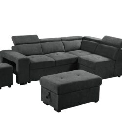 Henrik - Sleeper Sectional Sofa With Storage Ottoman And 2 Stools - Dark Gray