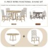 5 Piece Retro Functional Dining Set, Round Table With Leaf And 4 Upholstered Chairs For Dining Room And Living Room - Natural - Image 5