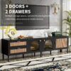 Rattan TV Stand With 3 Cabinets & 2 Drawers, Rattan-Inspired Media Console Table For Tvs Up To 80'', LED Light Entertainment Center, TV Cabinet For Living Room - Black - Image 8