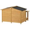 Large Wooden Dog House Outdoor / Indoor Dog Crate, Cabin Style, With Porch, 2 Doors - Natural - Image 6