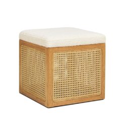 Nina - Cane Webbing Cube Ottoman - White