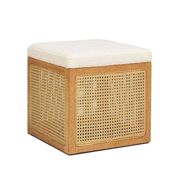 Nina - Cane Webbing Cube Ottoman - White