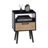 15.75" Rattan End Table With Drawer And Solid Wood Legs, Modern Nightstand, Side Table For Living Room, Bedroom - Black - Image 6