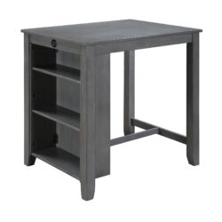 Graham - Small Space Counter Height Dining Table With USB Charging Ports And Shelves - Gray