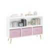 Kids Bookcase With Collapsible Fabric Drawers, Children's Book Display, Toy Storage Cabinet Organizer - White / Pink - Image 14