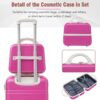 20" Hardside Luggage With Cosmetic Case, 2 Piece Lightweight Suitcase Set With Spinner Wheels, Carry On Vintage Luggage - Pink - Image 5