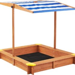 Kids Sandbox With Cover, Sand Box With Adjustable Canopy, Large Outdoor Cedar Sandpit For Backyard Play - Reddish Brown