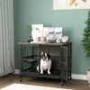 Modern Kennel Dogs Room Up To 60 Lb, Dog Crate Furniture With Multi-Purpose Rremovable Ttray, Double-Door Dog House, Lift Panel, 360 Degree Rotation, 3 Height Adjustable Feeding Bowls - Antique Gray - Image 2