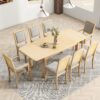 Topmax - Rustic Extendable Dining Table Set With Removable Leaf, 6 Upholstered Armless Dining Chairs And 2 Padded Arm Chairs, 9 Pieces - Natural - Image 2