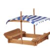 Kids Sandbox With Adjustable Cover, Sand Box With 2 Foldable Bench Seats, Outdoor Sandpit For Backyard Play - Light Brown - Image 6