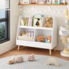 Kids Bookshelf And Toy Organizer, 5 Cubbies Wooden Open Bookcase, 2-Tier Baby Storage Display Organizer With Legs, Free Standing For Playing Room, Bedroom, Nursery, Classroom - White - Image 2