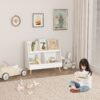 Kids Bookshelf And Toy Organizer, 5 Cubbies Wooden Open Bookcase, 2-Tier Baby Storage Display Organizer With Legs, Free Standing For Playing Room, Bedroom, Nursery, Classroom - White - Image 9