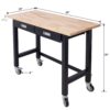 Work Bench, Workbench With Drawer Storage, Heavy Duty Bamboo Wood Work Table With Wheels For Garage Home Office - Black / Light Brown - Image 12