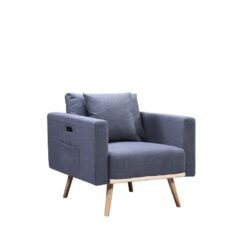 Easton - Linen Fabric Chair With USB Charging Ports Pockets And Pillows - Dark Gray