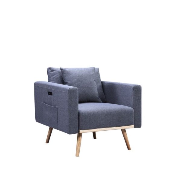 Easton - Linen Fabric Chair With USB Charging Ports Pockets And Pillows - Dark Gray