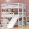 Full Over Full Over Full Triple Bed With Built-In Ladder And Slide, Triple Bunk Bed With Guardrails - White - Image 11