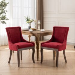 Ultra Side Dining Chair, Thickened Fabric Chairs With Neutrally Toned Solid Wood Legs, Bronze Nail Head (Set of 2) - Wine Red / Burgundy