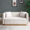 Contemporary Vertical Channel Tufted Velvet Sofa Loveseat Upholstered 2 Pieces Set With 4 Pillows - Beige - Image 5