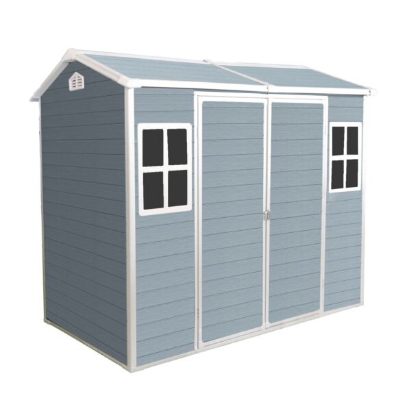 8 X 4Ft Resin Outdoor Storage Shed With Two - Window And Double - Door, Plastic Shed With Floor For Gargen, Patio, Yard, Lawn - Gray