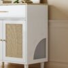 Cat Litter Box Enclosure With Scratch Pad, Hidden Litter Box Furniture, Wooden Pet House Sideboard, Storage Cabinet, Fit Most Cat And Litter Box, For Living Room Bedroom Office - White / Light Brown - Image 7