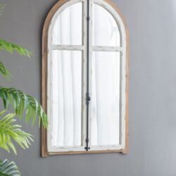 Arch Wood Wall Mirror - Brown Antique White