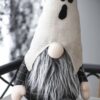 Sitting Gnome With Ghost Hat, For Halloween Decor - Black White - Image 7