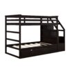 Twin Over Twin Bunk Bed With Twin Size Trundle And 3 Storage Stairs - Espresso - Image 2