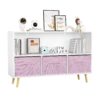 Kids Bookcase With Collapsible Fabric Drawers, Children's Book Display, Toy Storage Cabinet Organizer - White / Pink - Image 16