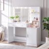Vanity Desk With Mirror And Lights, 46.4In Dressing Table With 2 Large Drawer & Large Vertical Organizer, 3 Level Dresser & 3 Lighting Modes Adjustable Brightness, Suitable For Bedroom - White - Image 4