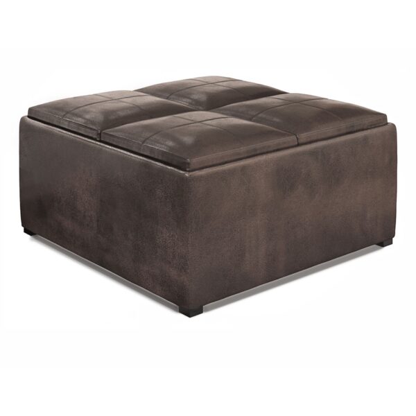 Avalon - Square Coffee Table Storage Ottoman - Distressed Brown