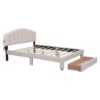 Queen Size Upholstered Platform Bed With Drawer - Beige - Image 4