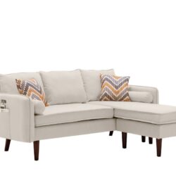 Mia - Sectional Sofa Chaise With USB Charger And Pillows - Beige