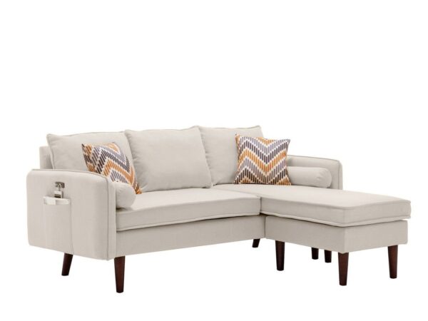 Mia - Sectional Sofa Chaise With USB Charger And Pillows - Beige