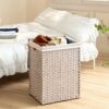Laundry Hamper With Lid PE Rattan Powder Coating Frame Clothes Hampers With 2 Removable Bags, 100L - Gray - Image 2