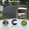 Outsunny - 10' x 16' Carport, Heavy Duty Portable Garage Storage Tent With Large Zippered Door, Anti-Uv Pe Canopy Cover For Car, Truck, Boat, Motorcycle, Bike, Garden Tools, Outdoor Work - Gray - Image 4