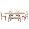 Topmax - 6 Piece Farmhouse Extendable Dining Table With Footrest, 4 Upholstered Dining Chairs And Dining Bench, Two 11" Removable Leaf - Natural / Beige - Image 8