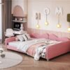 Full Size Upholstered Daybed, Sherpa Fabric Sofabed With Cloud-Shaped Backrest, No Box - Spring Needed - Pink - Image 8
