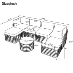 7 Pieces Outdoor Patio Furniture, All-Weather Rattan Sectional Sofa Set With Thick Cushions And Pillows, Freely Combined Conversation Sets For Garden, Backyard, Balcony - Gray