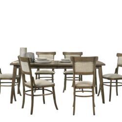 Bistro - 7 Piece Dining Table With Off White Fabric Dining Chairs (Set of 7) - Vintage Walnut