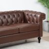 83.66" Width Traditional Square Arm Removable Cushion 3 Seater Sofa - Dark Brown - Image 16