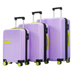 Hardshell Luggage Sets 3 Pieces Contrast Color Suitcase With Spinner Wheels And Tsa Lock 20" 24" 28" Available - Purple