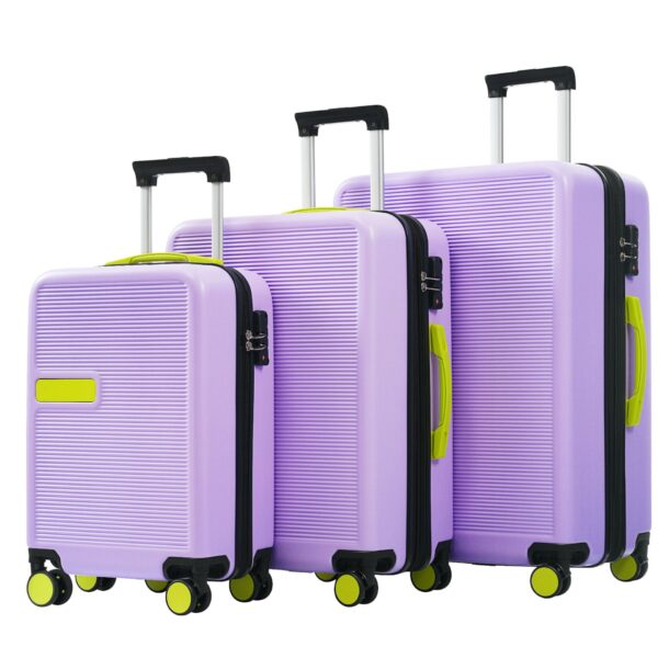 Hardshell Luggage Sets 3 Pieces Contrast Color Suitcase With Spinner Wheels And Tsa Lock 20" 24" 28" Available - Purple