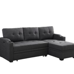 Mabel - Linen Fabric Sleeper Sectional With Cupholder, USB Charging Port And Pocket - Dark Gray
