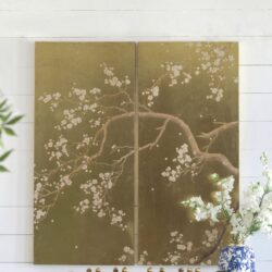 Cherry Blossom Wall Art Panels, Wall Decor For Living Room Dining Room Office Bedroom (Set of 2) - Gold