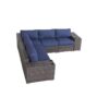 Rattan Wicker 4 Person Seating Group With Cushions Stylish & Comfortable Outdoor Lounge Set - Brown / Navy Blue - Image 2