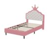 Twin Size Lovely Crown Fantasy Leather Princess Bed With Tufted Headboard - Pink / Cream - Image 5