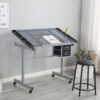 Adjustable Art Drawing Desk Craft Station Drafting With 2 Non-Woven Fabric Slide Drawers And 4 Wheels - Silver - Image 2