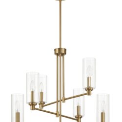 Timeless - 6 Lights Chandelier With Clear Ribbed Satin - Antique Brass / Clear / Gold